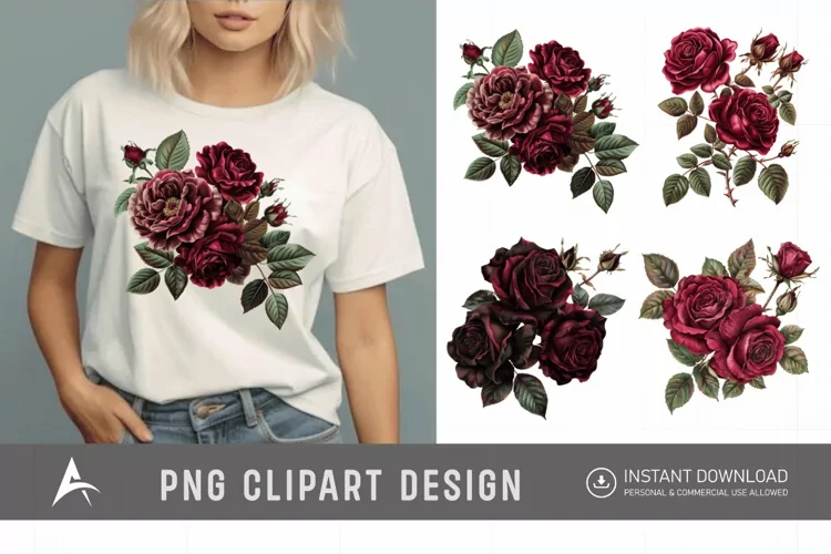 Watercolor Burgundy Roses Clipart