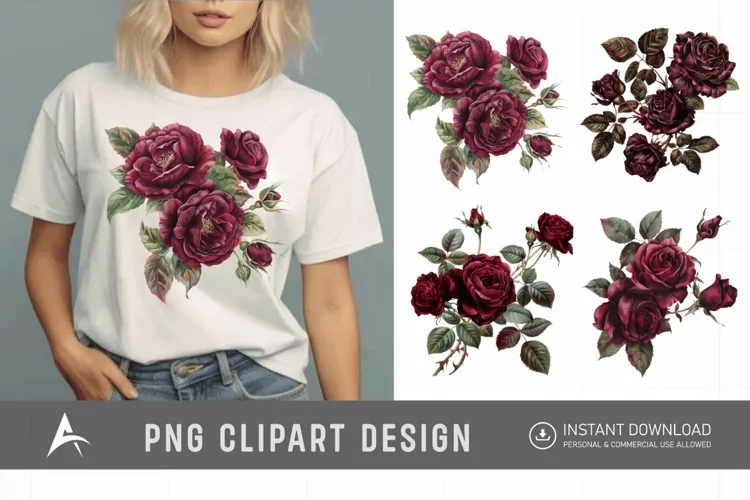 Watercolor Burgundy Roses Clipart