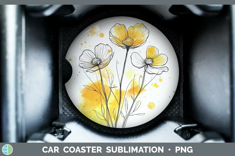 Watercolor Buttercup Car Coaster Sublimation Designs