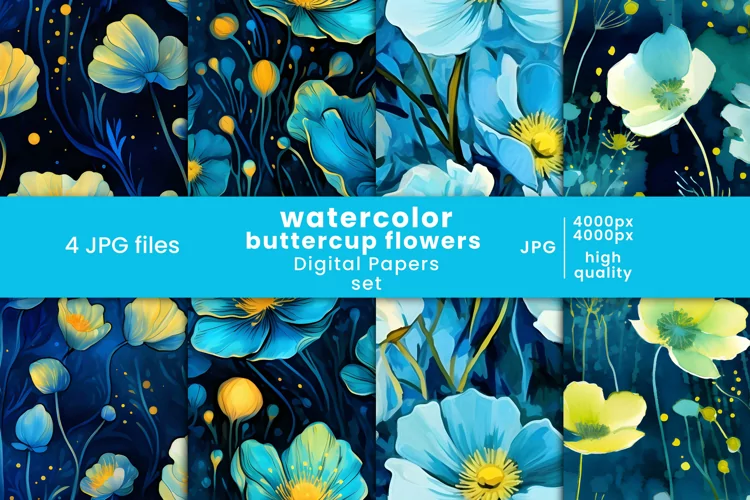 watercolor buttercup flower digital paper and floral pattern