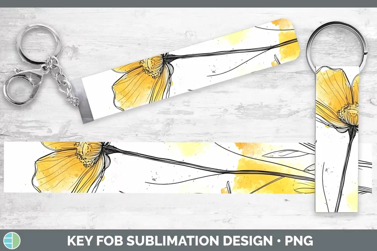 Watercolor Buttercup Key Fob Sublimation Wristlet Designs