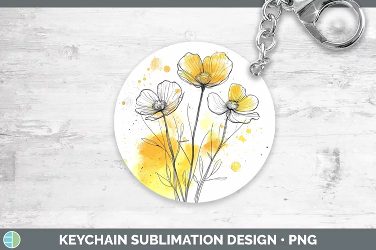 Watercolor Buttercup Keychain Sublimation Keyring Designs