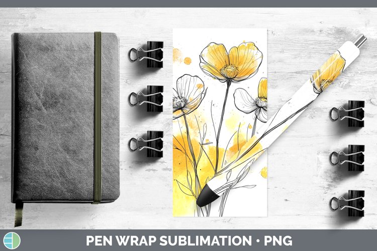 Watercolor Buttercup Pen Wrap Sublimation Pen Designs