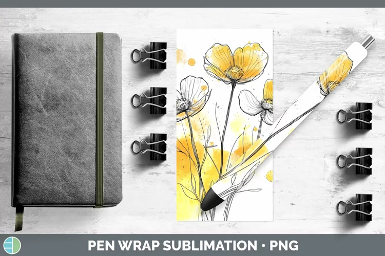 Watercolor Buttercup Pen Wrap Sublimation Pen Designs
