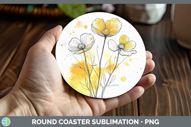 Watercolor Buttercup Round Coaster Sublimation Coaster Desig