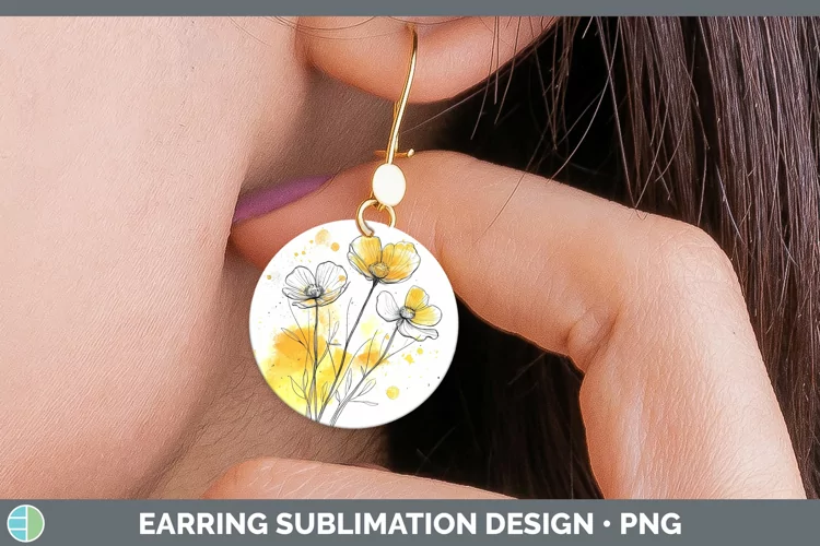 Watercolor Buttercup Round Earrings Sublimation Earrings Des
