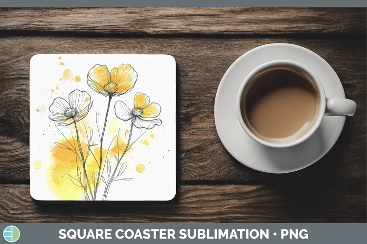 Watercolor Buttercup Square Coaster Sublimation Coaster Desi