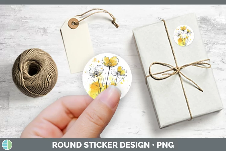 Watercolor Buttercup Stickers | Round Labels Designs
