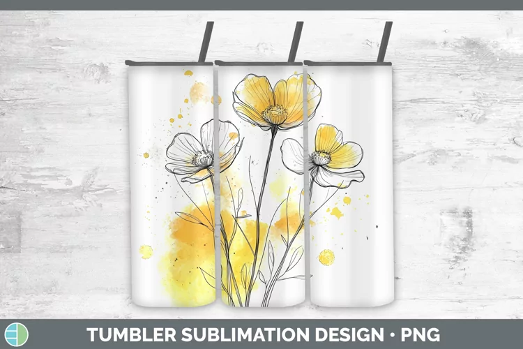 Watercolor Buttercup Tumbler Sublimation 20 oz Skinny Tumble