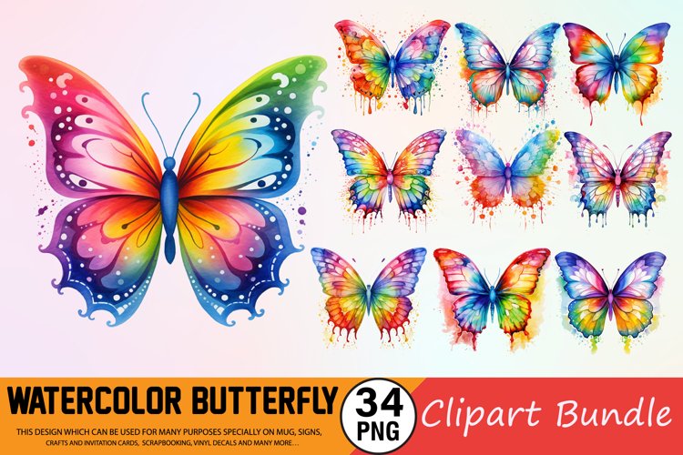 Watercolor Butterfly Clipart Bundle