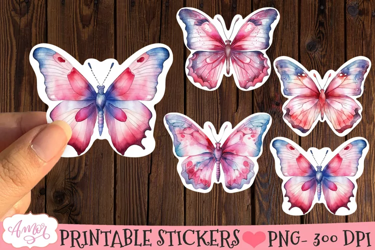 Watercolor butterflies Stickers for Cricut Print and Cut