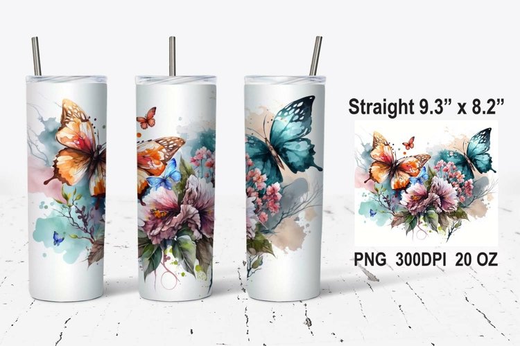 Watercolor Butterfly Tumbler Wrap, Sublimation Tumbler Wrap