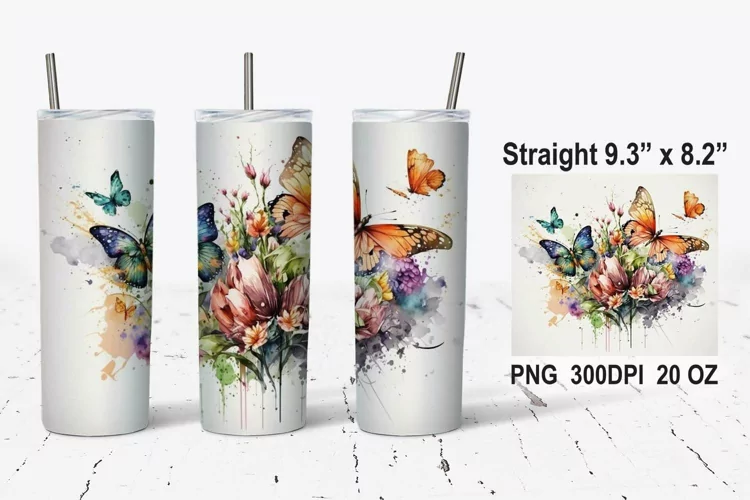 Watercolor Butterfly Tumbler Wrap, Sublimation Tumbler Wrap