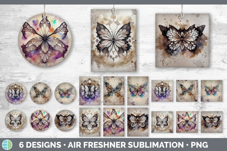 Bundle of six Watercolor Butterfly car air freshener sublimation designs.