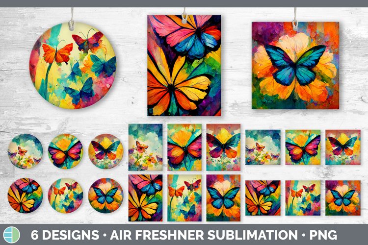 Bundle of six Watercolor Butterfly car air freshener sublimation designs.