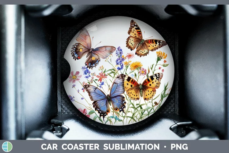Watercolor Butterfly Car Coaster Sublimation Designs