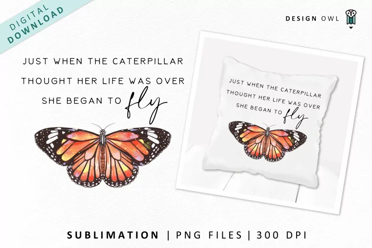 Watercolor Butterfly Quote - Motivational Sublimation PNG