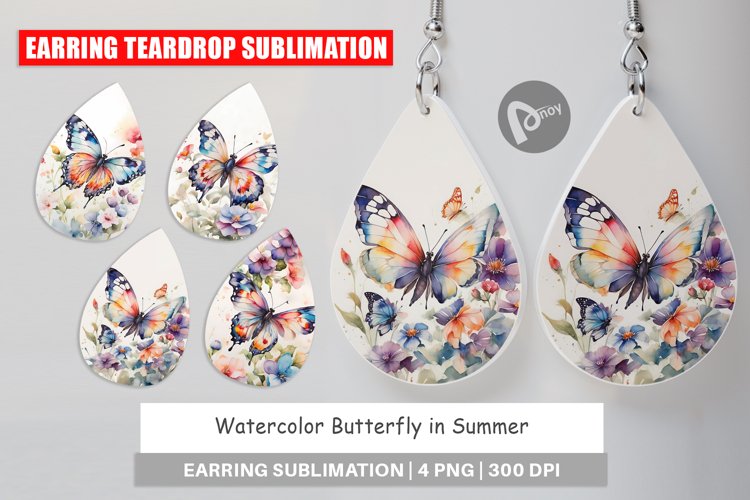 Earring Teardrop Watercolor Butterfly