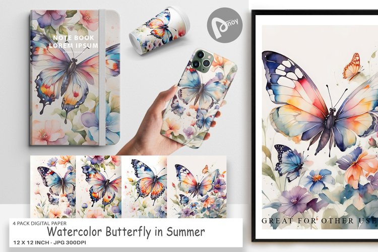 Digital Paper Watercolor Butterfly
