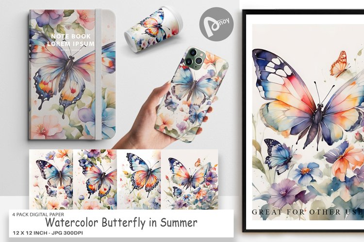 Digital Paper Watercolor Butterfly example image 1