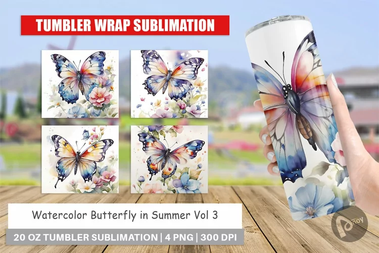 Tumbler Sublimation Wrap Watercolor Butterfly