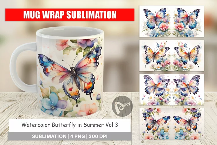 Mug Wrap Design Watercolor Butterfly