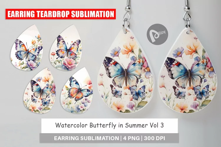 Earring Teardrop Watercolor Butterfly