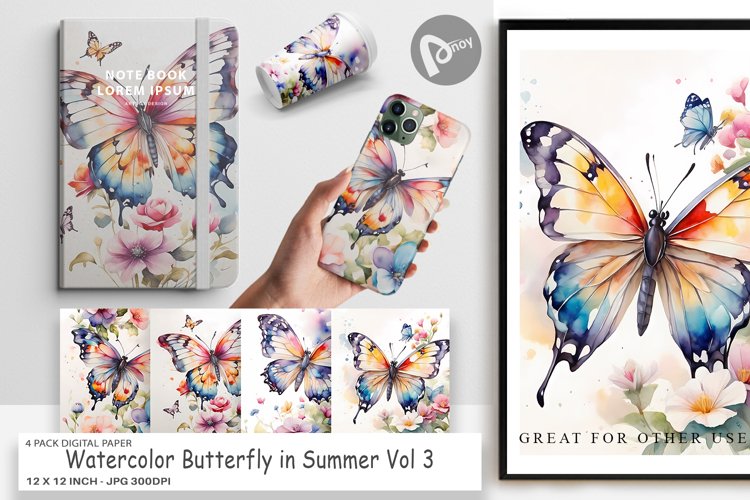 Digital Paper Watercolor Butterfly example image 1