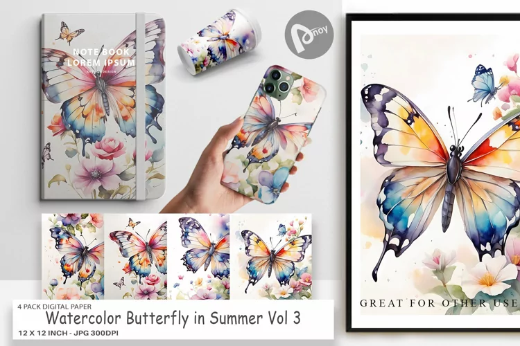 Digital Paper Watercolor Butterfly