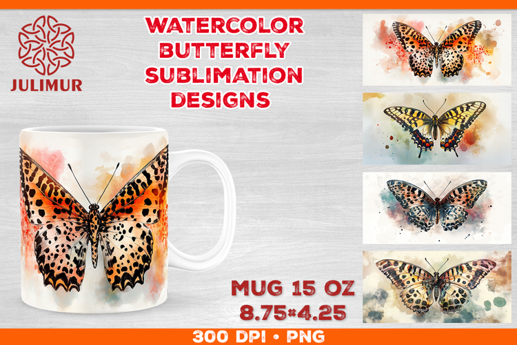 Watercolor Butterfly Mug Sublimation PNG Designs