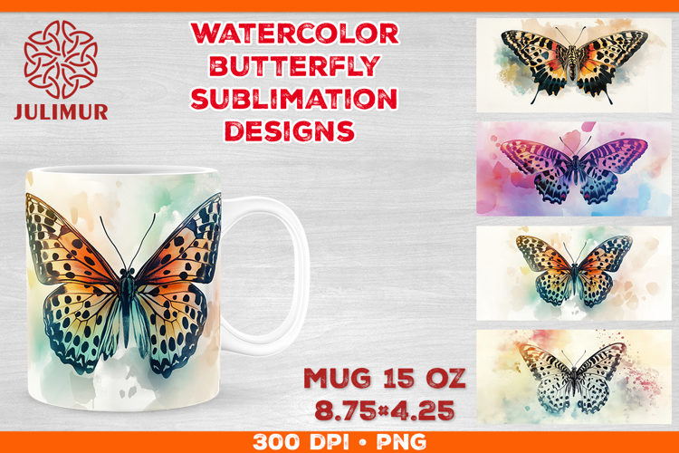 Watercolor Butterfly Mug Sublimation PNG Designs