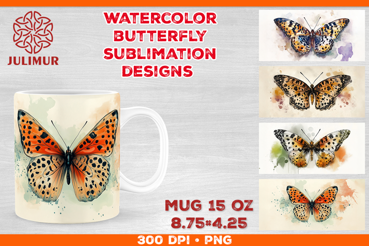 Watercolor Butterfly Mug Sublimation PNG Designs