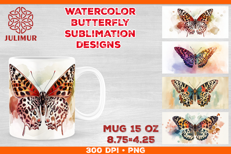 Watercolor Butterfly Mug Sublimation PNG Designs