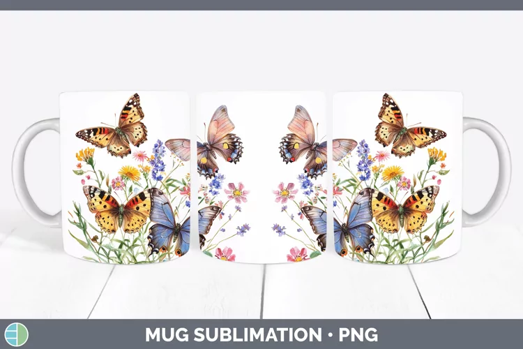 Watercolor Butterfly Mug Wrap Sublimation Coffee Cup Designs