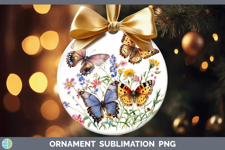 Watercolor Butterfly Ornament Sublimation Bauble Designs