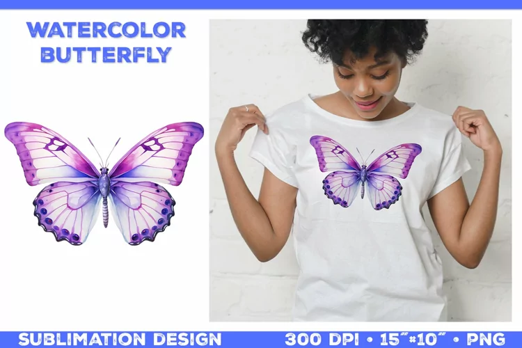 Watercolor Butterfly T Shirt Design. Butterfly Sublimation