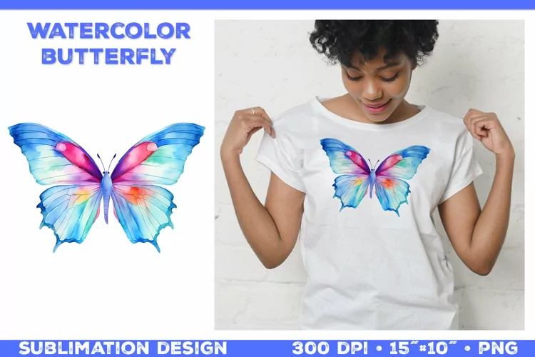 Watercolor Butterfly T Shirt Design. Butterfly Sublimation