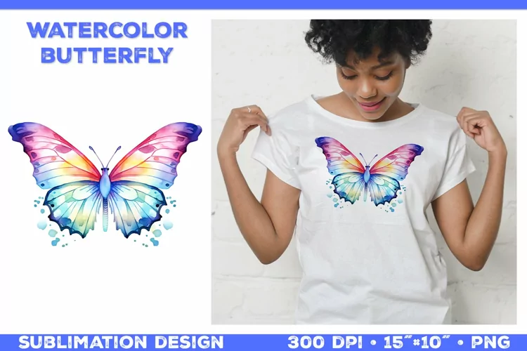 Watercolor Butterfly T Shirt Design. Butterfly Sublimation