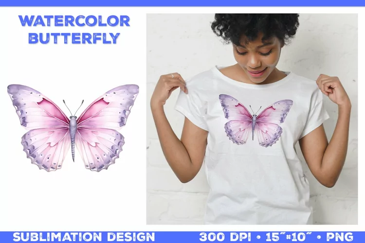 Watercolor Butterfly T Shirt Design. Butterfly Sublimation