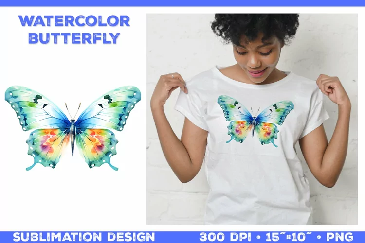 Watercolor Butterfly T Shirt Design. Butterfly Sublimation