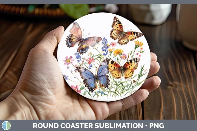 Watercolor Butterfly Round Coaster Sublimation Coaster Desig