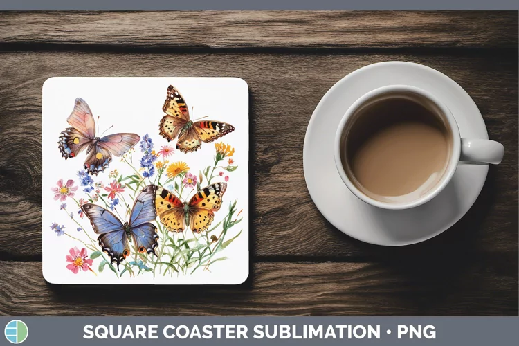 Watercolor Butterfly Square Coaster Sublimation Coaster Desi