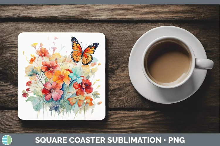 Watercolor Butterfly Square Coaster | Sublimation Coaster