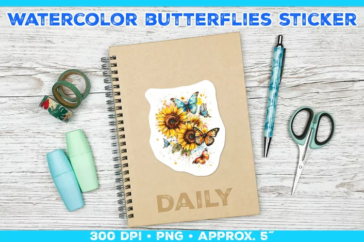 Watercolor Butterflies and Sunflowers Printable Stickers