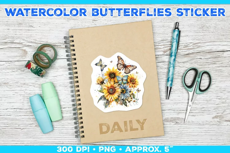 Watercolor Butterflies and Sunflowers Printable Stickers