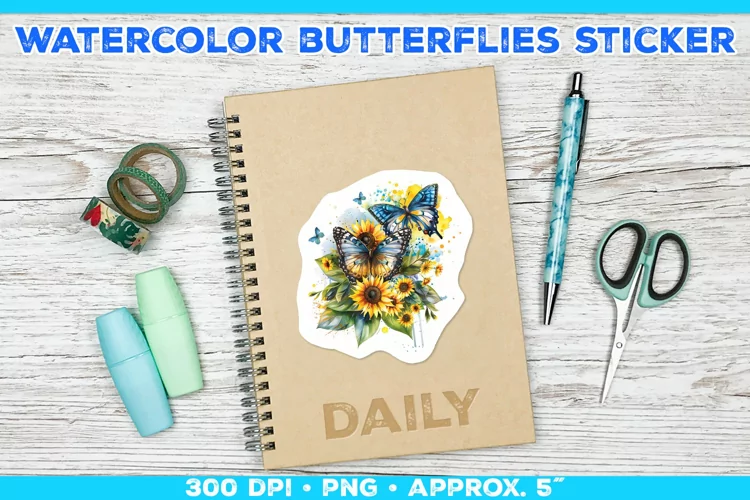 Watercolor Butterflies and Sunflowers Printable Stickers