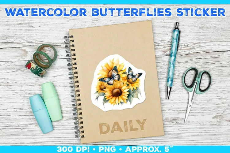 Watercolor Butterflies and Sunflowers Printable Stickers