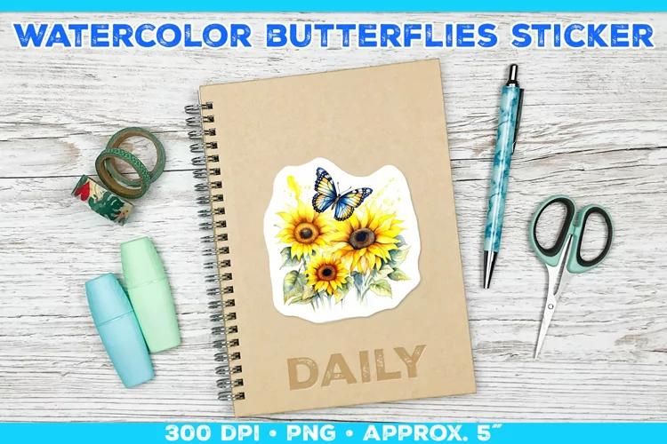 Watercolor Butterflies and Sunflowers Printable Stickers