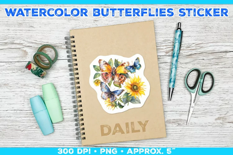 Watercolor Butterflies and Sunflowers Printable Stickers