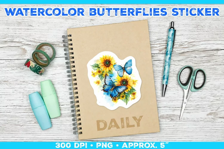 Watercolor Butterflies and Sunflowers Printable Stickers